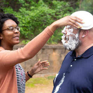 Having fun and pie in the face!