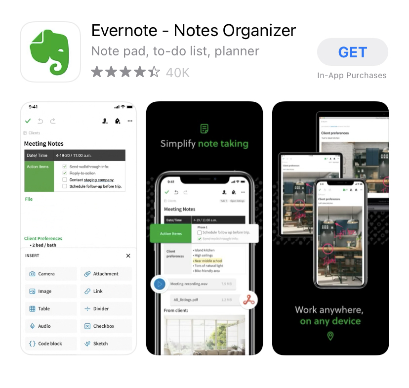 evernote in the apple app store